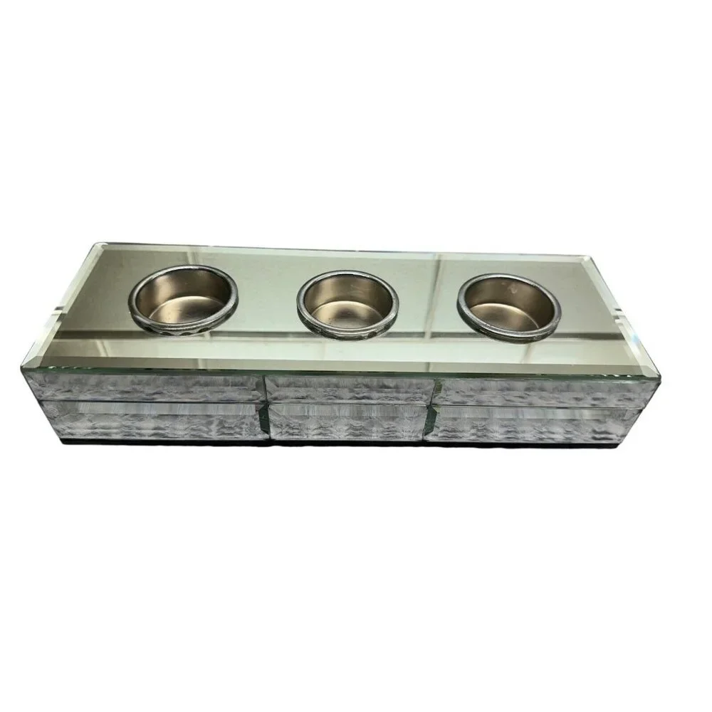 Restoration Hardware ? Beveled Mirrored Glass Triple Votive Candle Holder Retro